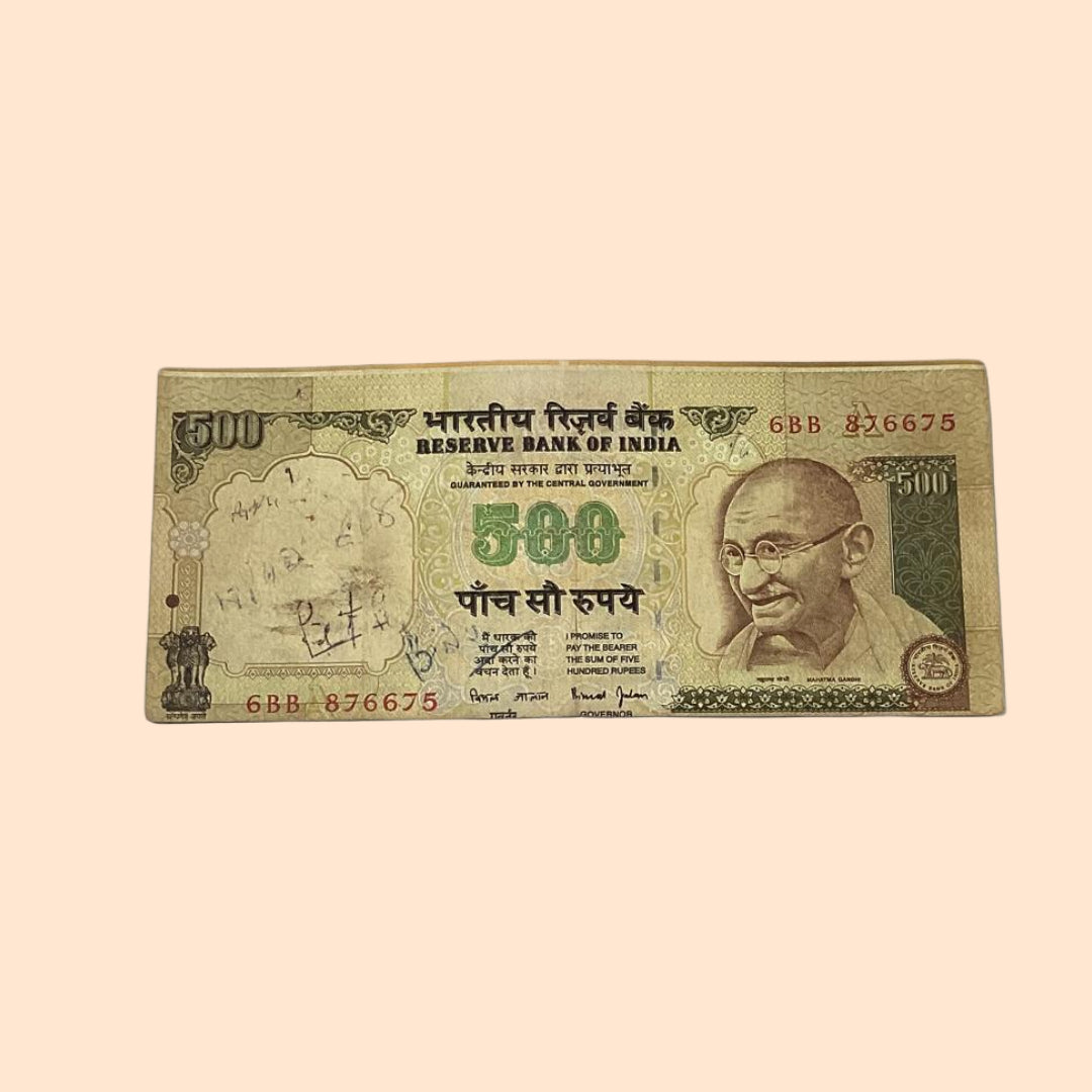 Rs 500 Note old Error or Misprint Serial 876675 | Printing Shifted Number Rare Collectible - Collection Bazzar