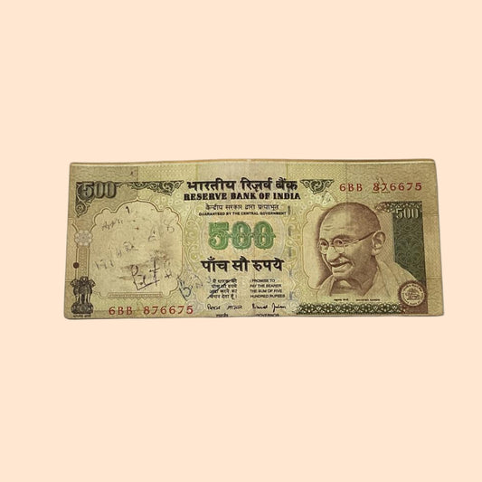 Rs 500 Note old Error or Misprint Serial 876675 | Printing Shifted Number Rare Collectible - Collection Bazzar