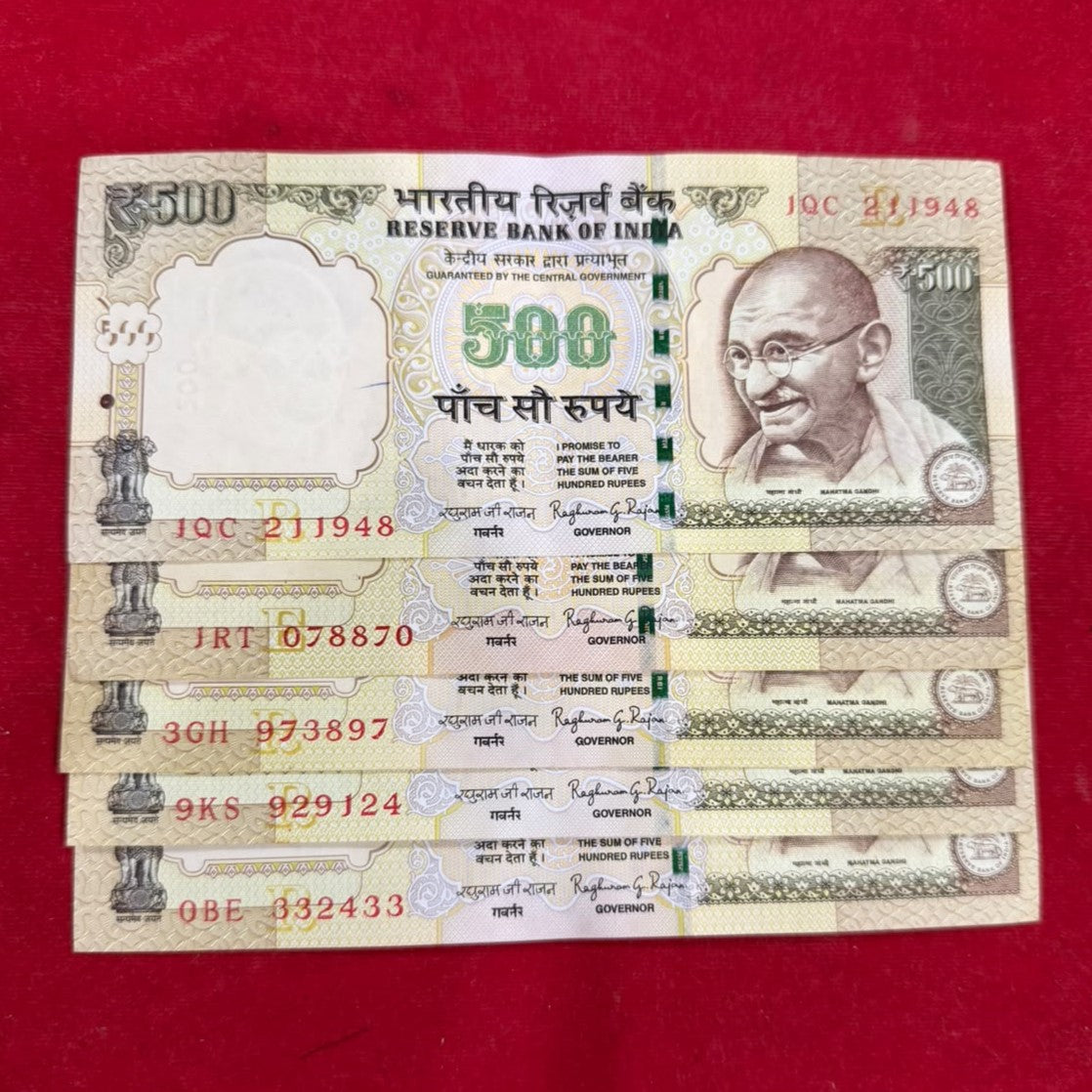 Rs 500 Old Note Gov. Raghuram ji Rajan 5  Note set - Collection Bazzar