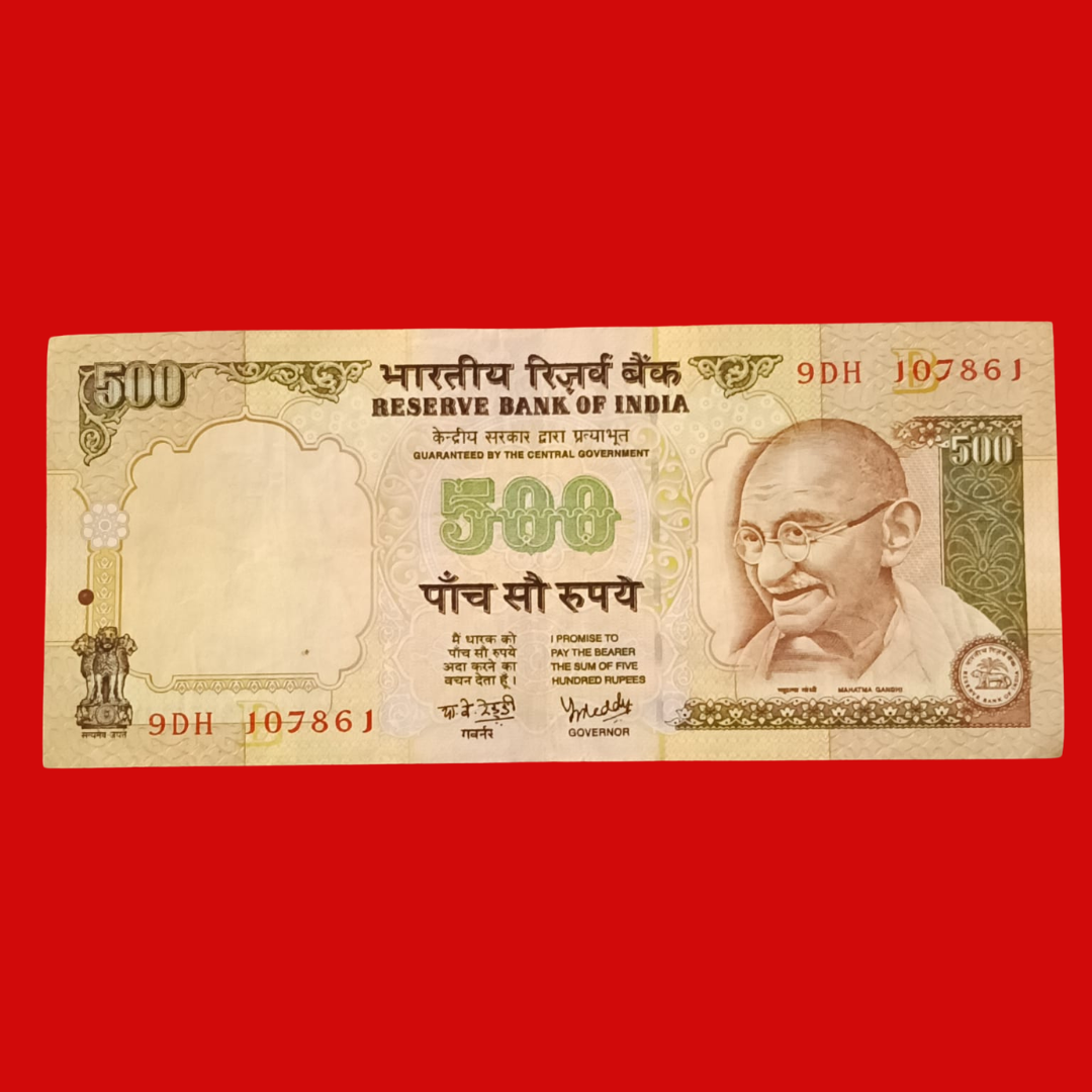 Rs 500 Old Note Serial 107861 Gov YV Reddy Rare Collectible - Collection Bazzar