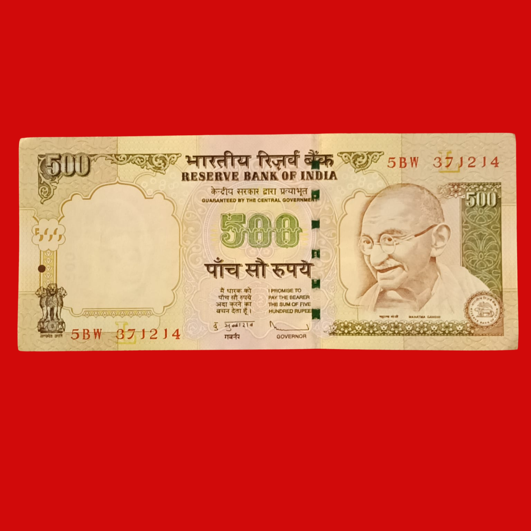 Rs 500 Old Note Serial 371214 Gov D Subbarao Jai Shree Ram Number - Collection Bazzar