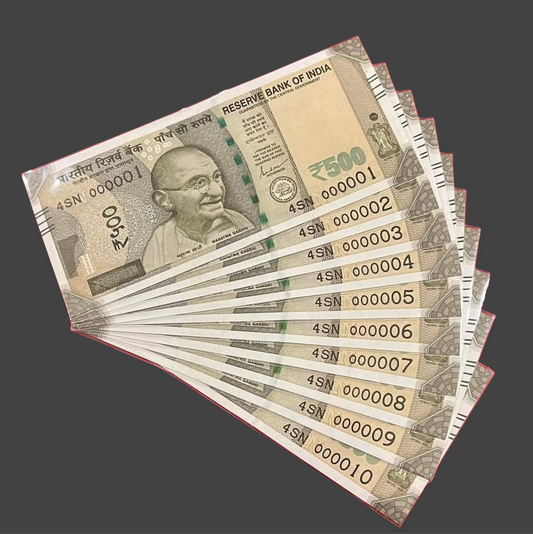 Rs 500 RBI Low Serial Currency Notes Set (000001–000010) | Gandhi Series | Investment Grade - Collection Bazzar