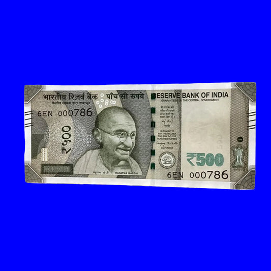Rs 500 note 000786 holy bismillah number governor sanjay malhotra  rare collectible - Collection Bazzar