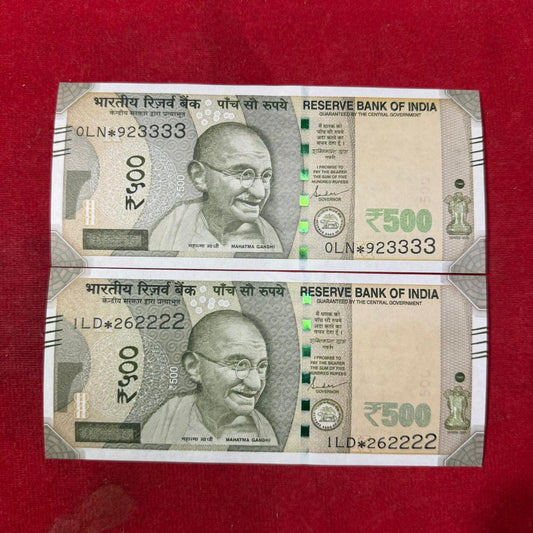Rs 500 Star Notes XX3333 Ending 4 Times 3 Each Note Price - Collection Bazzar