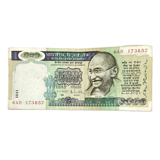 Rs 500 note 173857 number governor r n malhotra rare collectible - Collection Bazzar