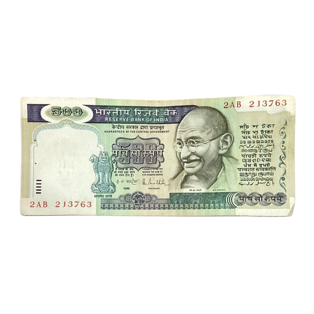 Rs 500 note 213763 governor r n malhotra rare collectible - Collection Bazzar