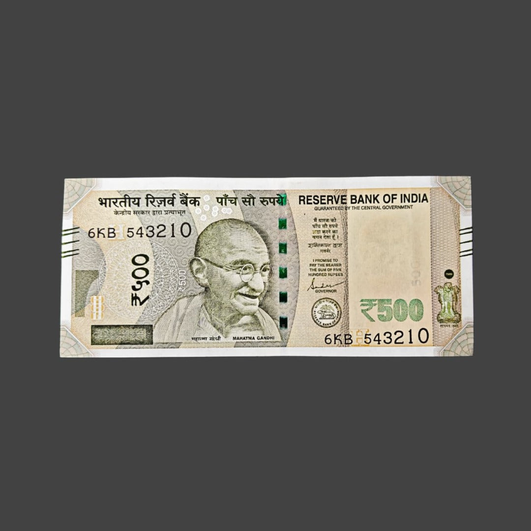 Rs 500 note prefix 6KB 543210 reverse ladder 0123456 governor shaktikant das rare collectible - Collection Bazzar