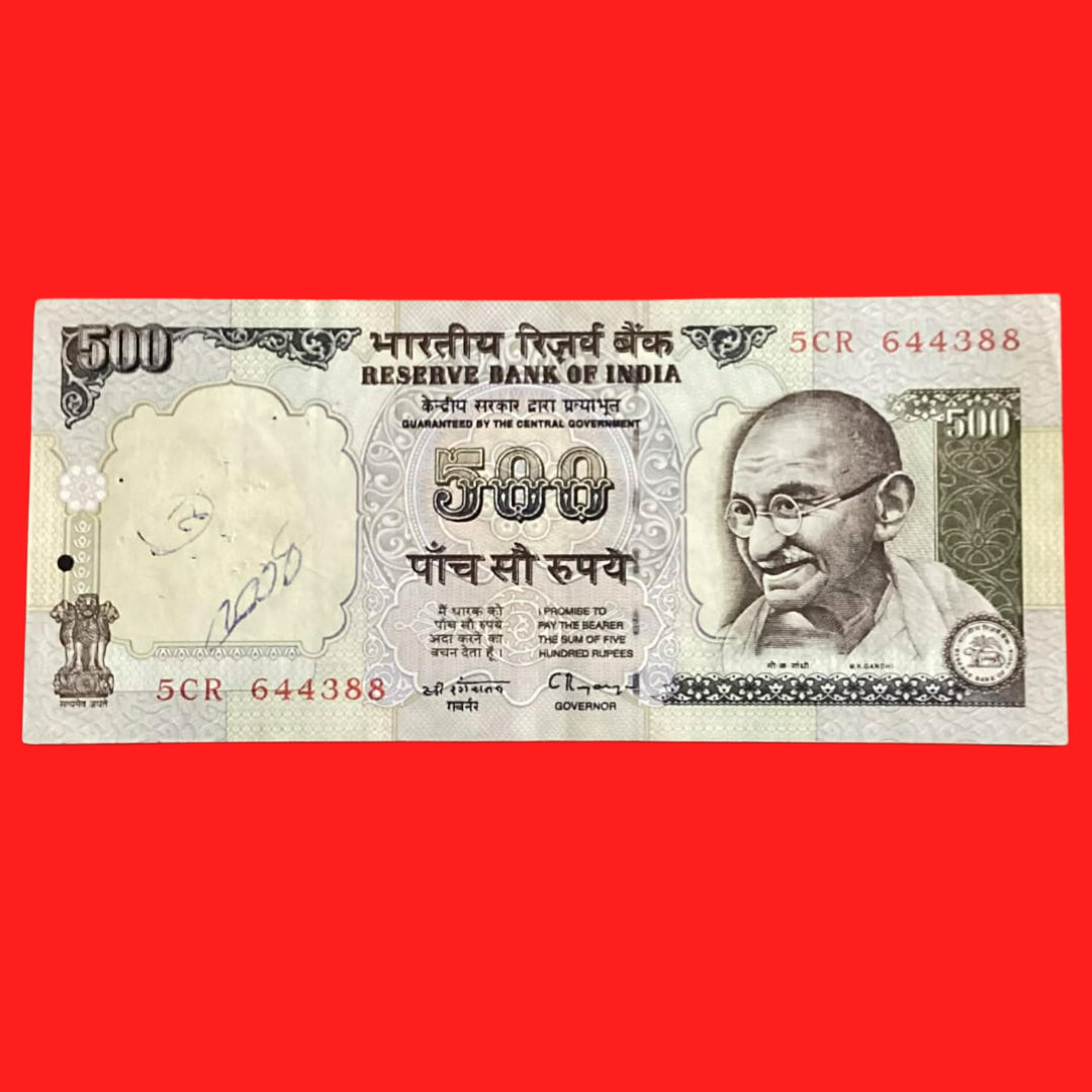 Rs 500 old issue Silver Thread C Rangrajan sign serial no 5CR 644388 - Collection Bazzar