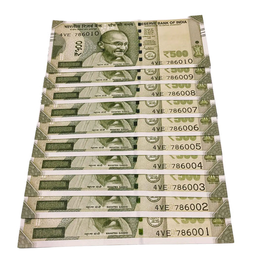 Rs 500 same prefix 4VE set 786001-786010 holy bismillah number governor shaktikant das rare collectible - Collection Bazzar