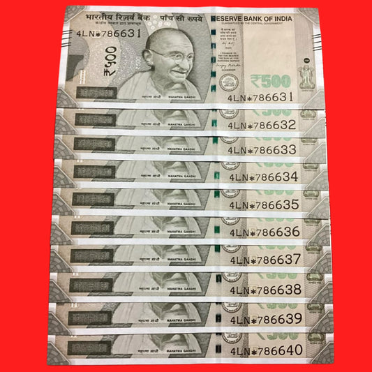 Rs 500 star 786 starting 10 notes set 786631 to 786640 ( Bismilla rahim no) - Collection Bazzar
