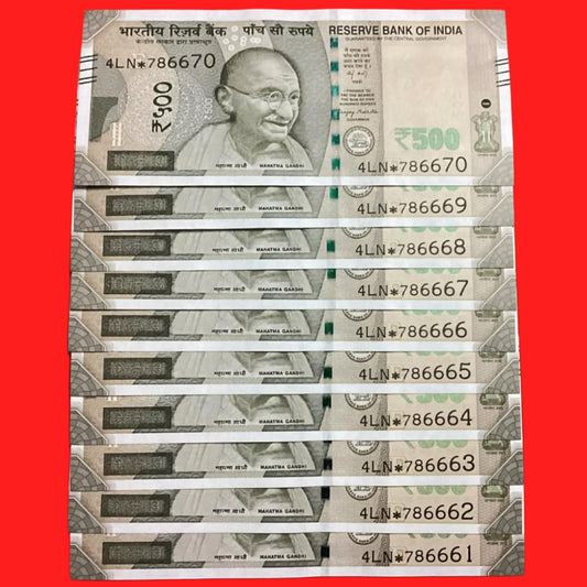 Rs 500 star 786 starting 10 notes set 786661 to 786670 ( Bismilla rahim no) - Collection Bazzar