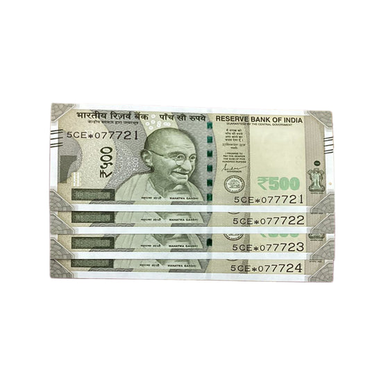 Rs 500 star note 077721-077724  rare collectible each note price - Collection Bazzar