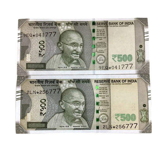 Rs 500 star note ending 777 governor  collectible each note price - Collection Bazzar
