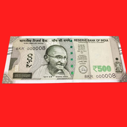 Rs 500 super lower number  000008 goveror urjit patel - Collection Bazzar