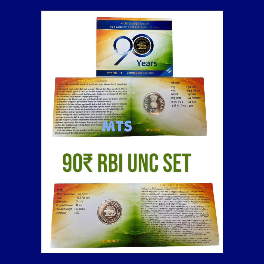 Rs 90 Silver Coin – 90 Years of Reserve Bank of India - Collection Bazzar