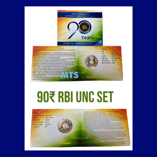 Rs 90 Silver Coin – 90 Years of Reserve Bank of India - Collection Bazzar