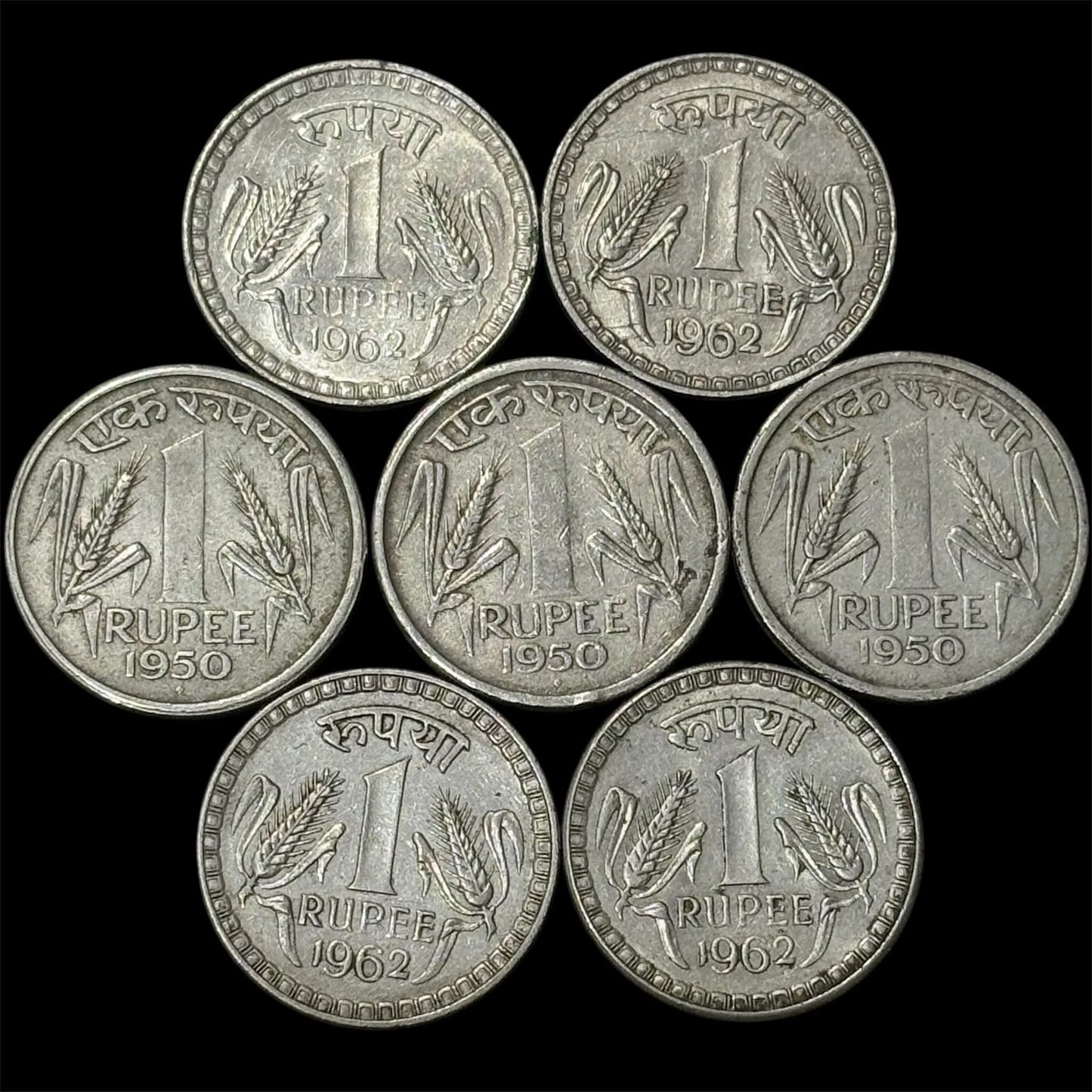 Rs One Rupee 1950 Bombay (3 Pcs) . 1962 Calcutta (4 Pcs) - Collection Bazzar