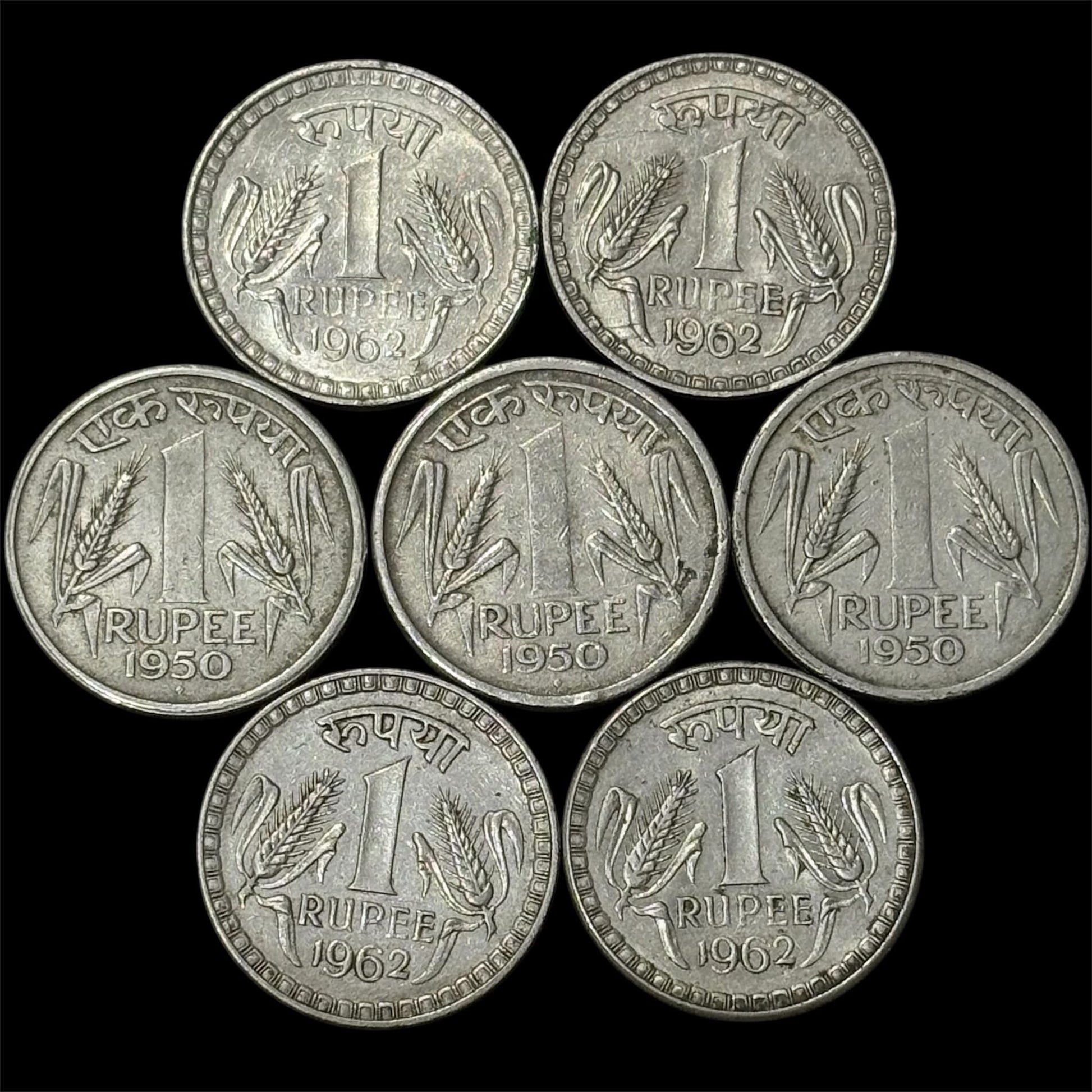 Rs One Rupee 1950 Bombay (3 Pcs) . 1962 Calcutta (4 Pcs) - Collection Bazzar