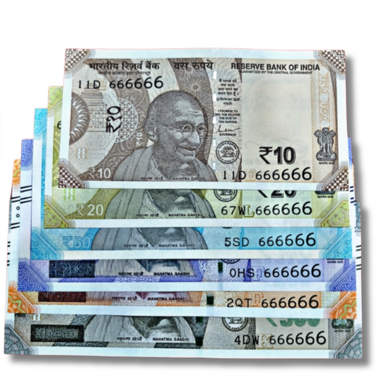 Rs 10 to Rs 500 Solid Number Set – 666666 in All Denominations | Shaktikanta Das
