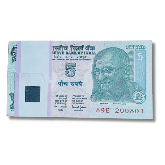 Rs 5 birthday anniversary 100 note serial pkt 200801 20 August gem unc condition