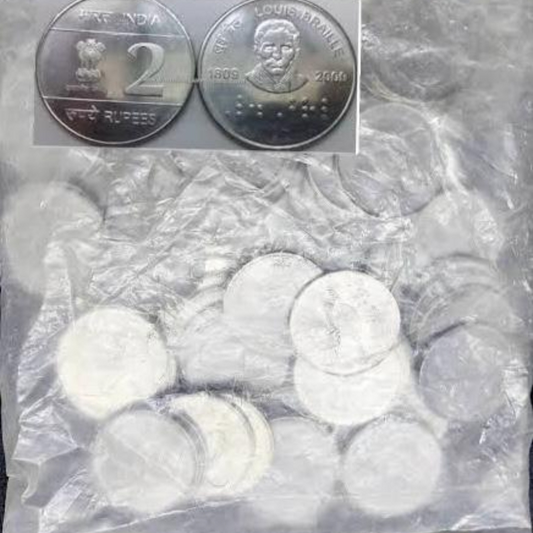 Rs 2 Louis Braille 1809.2009 Stainless Steel Comrative Coin 100pcs Packet Unique Product