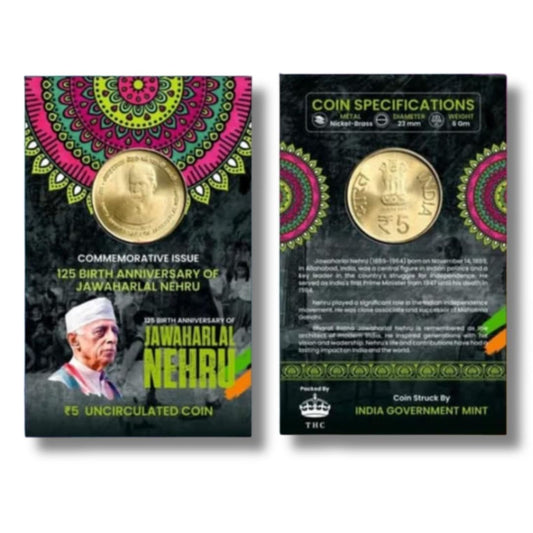 Rs 5 Coin Birth Anniversary Of Jawaharlal Nehru Gem UNC Condition With Beautiful Coin Card