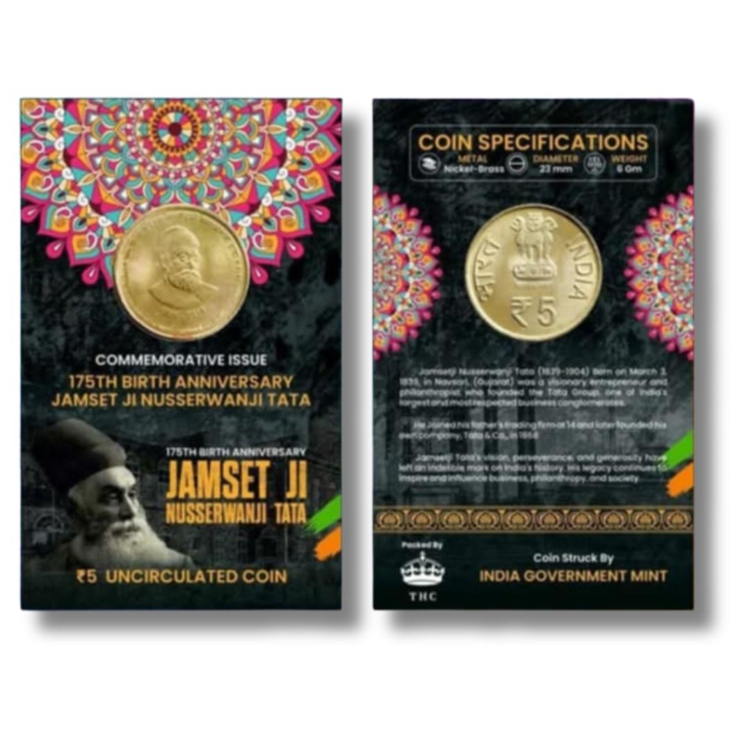 Rs 5 Atm Coin Jamshed Ji Nausherwanji Tata Gem Unc Condition With Beautiful Coin Card