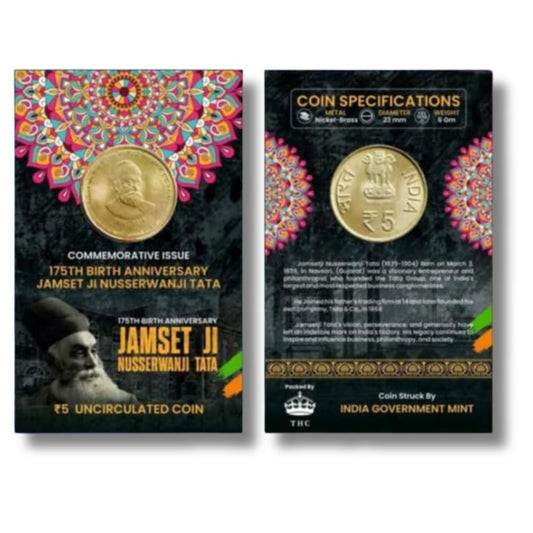 Rs 5 Atm Coin Jamshed Ji Nausherwanji Tata Gem Unc Condition With Beautiful Coin Card