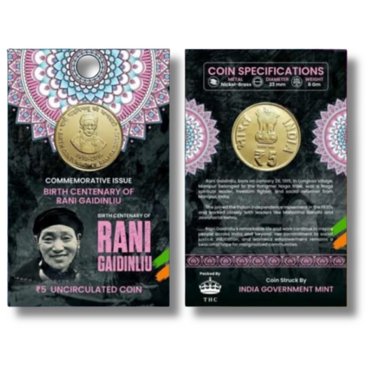 Rs 5 atm coin Birth centenary of Rani gaidinliu gem unc condition with beautiful coin card