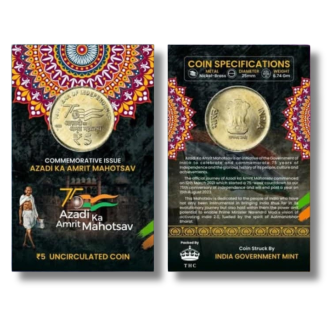 Rs 5 atm coin azadi ka amrit mahatosav gem unc condition with beautiful coin card