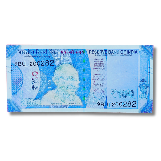 Rs 100 Bank Note – Serial 200282 – Misprint Colour Error – Governor Shaktikanta Das