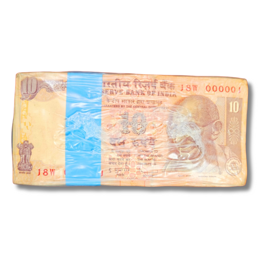 Rs 10 Bank Note Packets – Old Rim Prefix 18W – Lower Number 000001 – Governor D. Subbarao – UNC Condition – 10 Packets (1000 Notes)