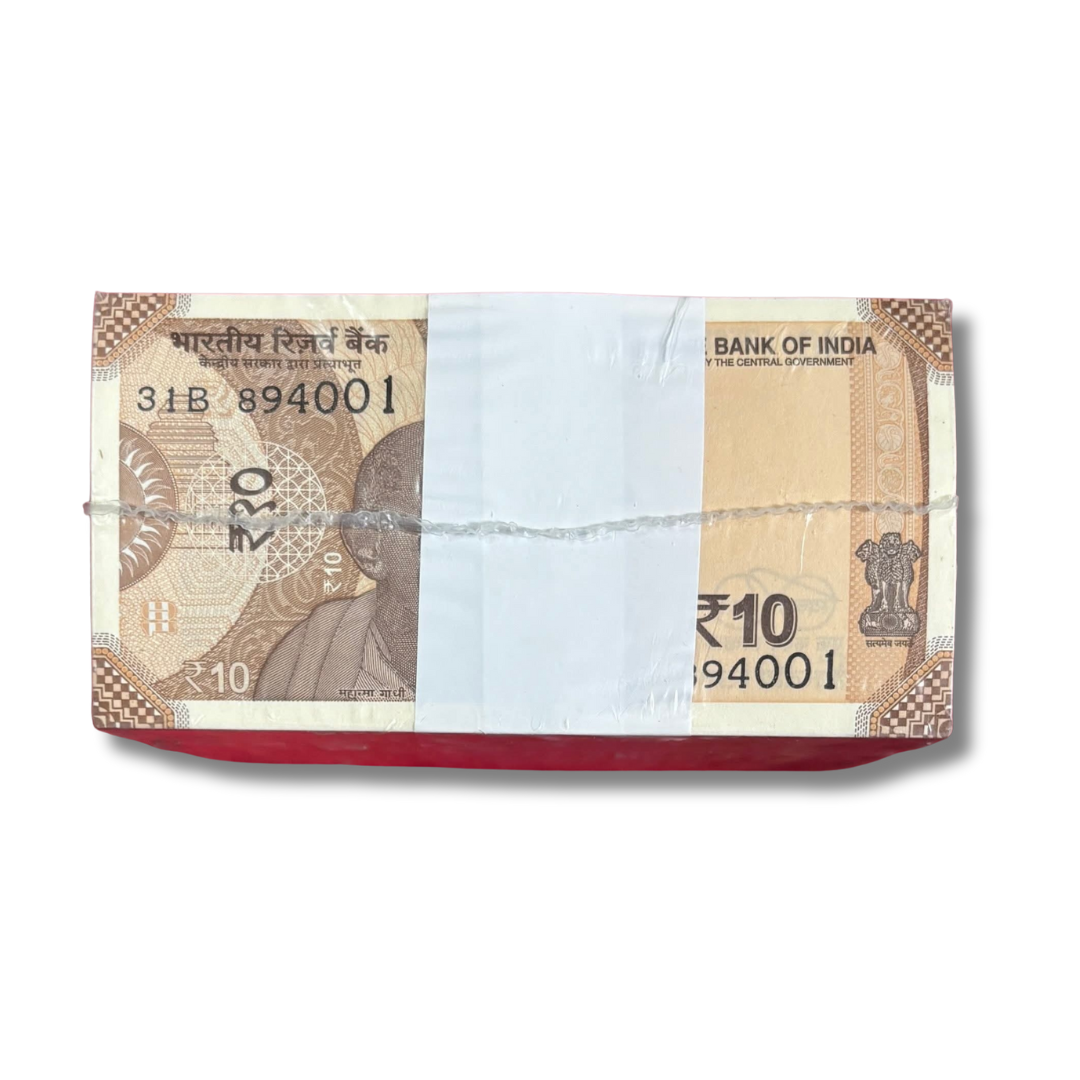 Rs 10 Bank Note Seal Pack – Rim of 1000 Notes – Consecutive Serial – UNC Condition