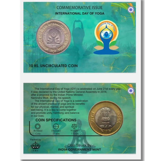 Rs 10 Coin International Day Of Yoga Gem UNC Condition With Beautiful Coin Card