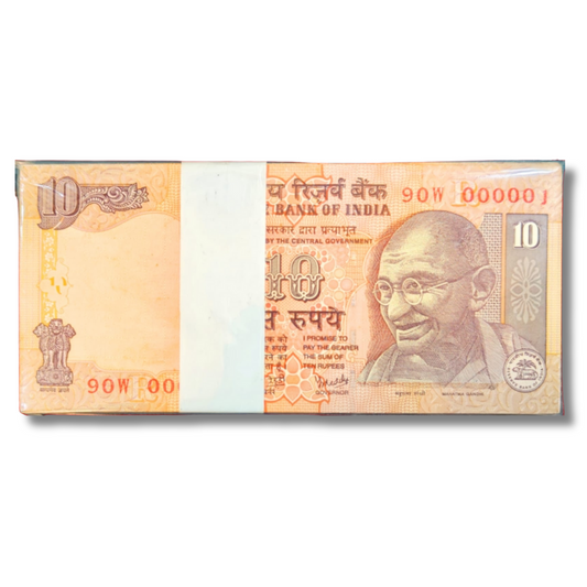 Rs 10 old note packet prefix 90W serial 000001 to 000100 Y. V. Reddy UNC condition
