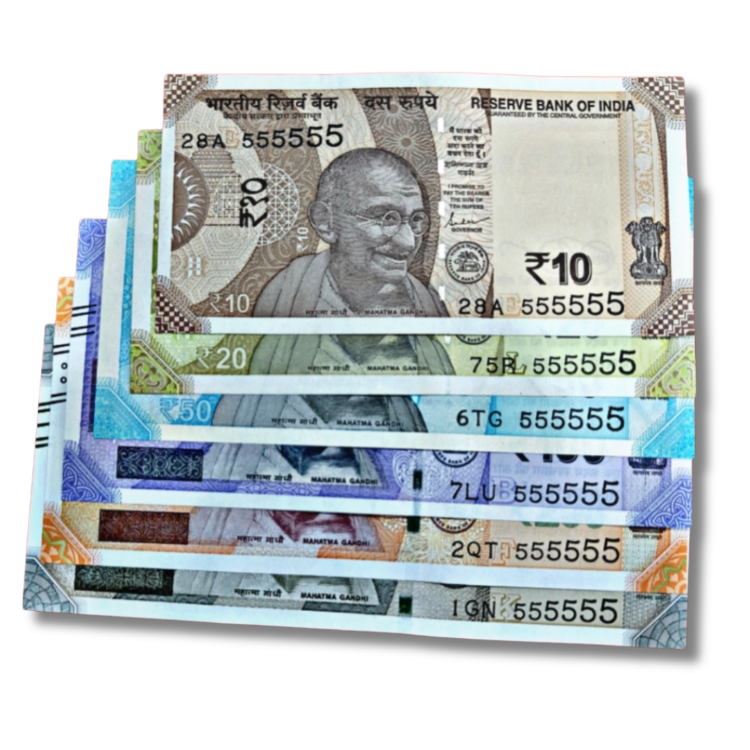 Rs 10 to Rs 500 Solid Number Set – 555555 in All Denominations | Shaktikanta Das