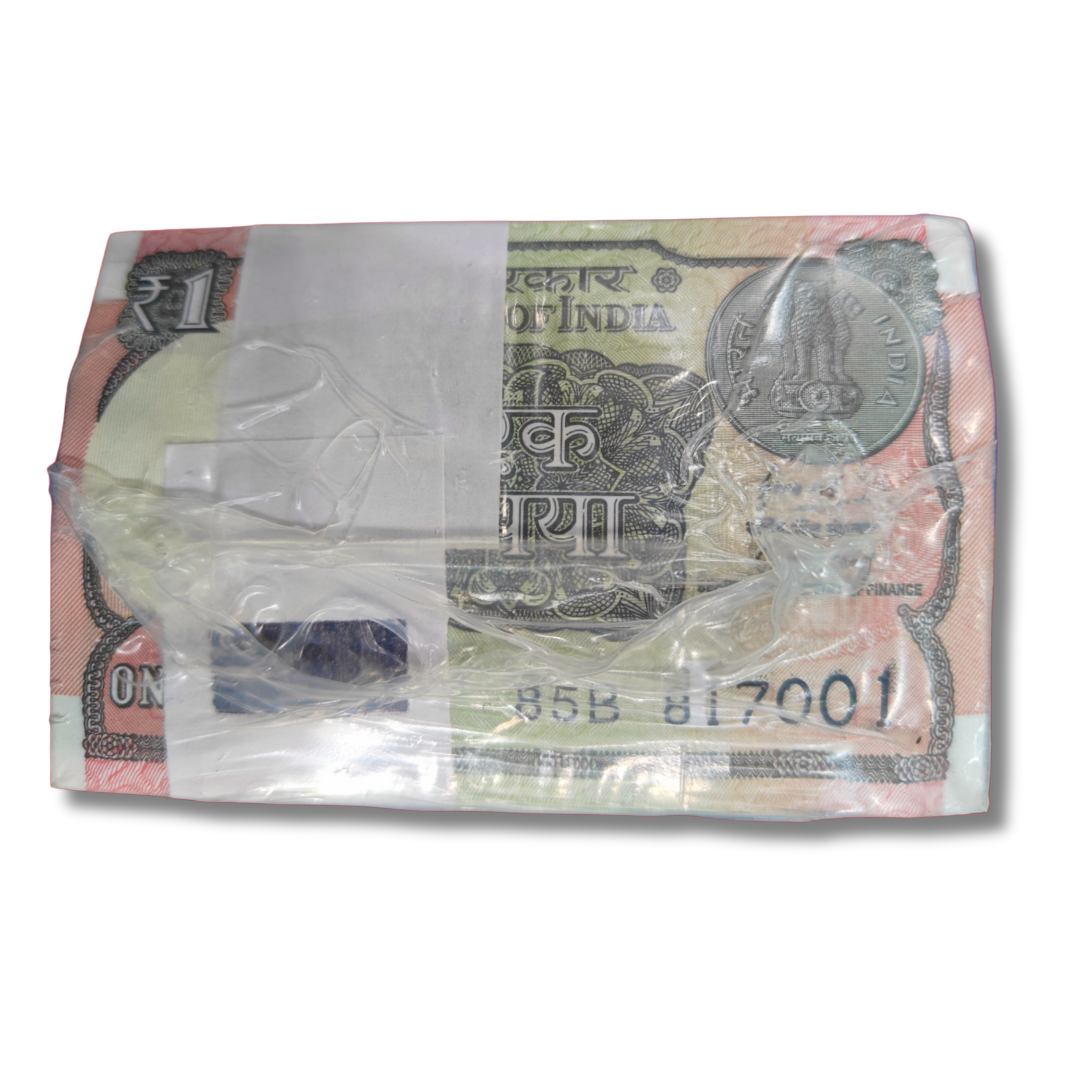 Rs 1 Bank Note – New Serial Telescopic Birthday Rim – Prefix 85B – Serial 817001 – Year 2019. 10 packets 1000 notes