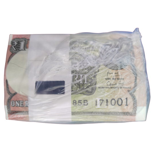 Rs 1 Bank Note Packets – New Serial Telescopic Birthday Rim – Prefix 85B – Serial 171001 – Year 2019 – 10 Packets (1000 Notes)