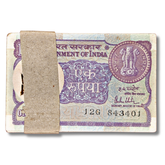 Rs 1 Big Coin Serial Packet – 1981 | Prefix 12G Serial 834401 | Governor R.N. Malhotra | 100 Notes | Gem UNC