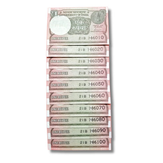 Rs 1 Note Set – 786010 to 786100 | Telescopic Bismillah Numbers | 21B Prefix | Shaktikanta Das | Gem UNC