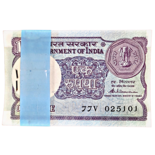 Rs 1 Small Coin Serial Packet – 025101 to Ending 108 (Holy Number Included) | Finance Secretary S. Vaikatraman | 100 Notes | Excellent Condition