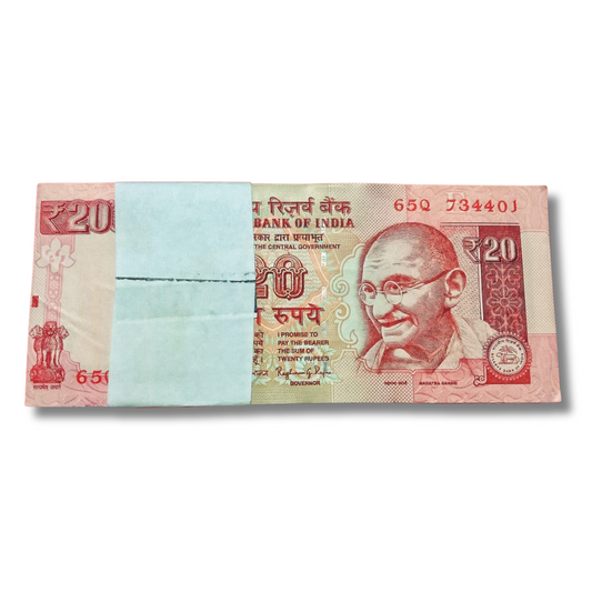 Rs 20 Old Notes Packet – Serial 734401 Cutting Error