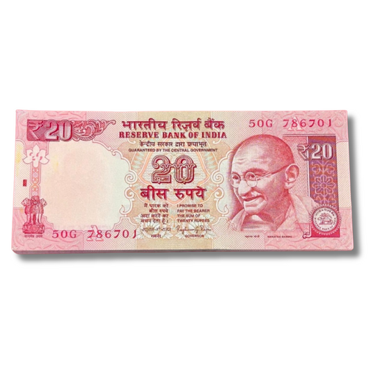 Rs 20 old note packet 50G prefix 786701 with 786786 holy number Raghuram Rajan UNC