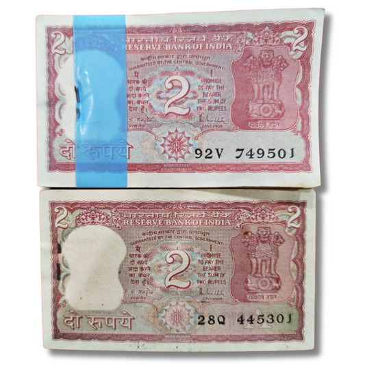 Rs 2 tiger note 2 packets serial 749501 and 445301 including 541 Sai Baba and 143 I Love You UNC Malhotra
