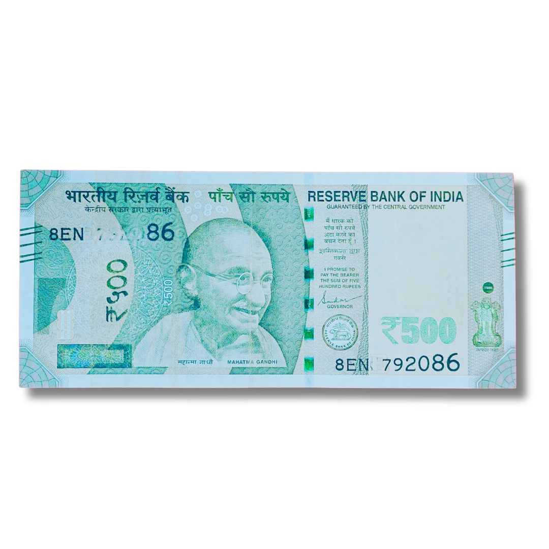 Rs 500 Bank Note – Serial 792086 – Four Digit “7920” Missing Error – Governor Shaktikanta Das – Excellent UNC Condition