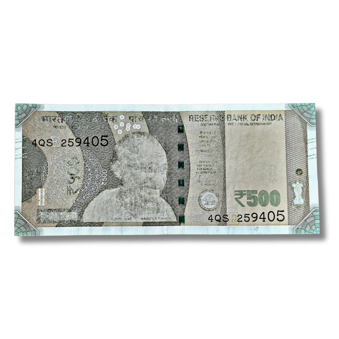 Rs 500 Indian Bank Note – New Pattern Misprint – Serial 259405