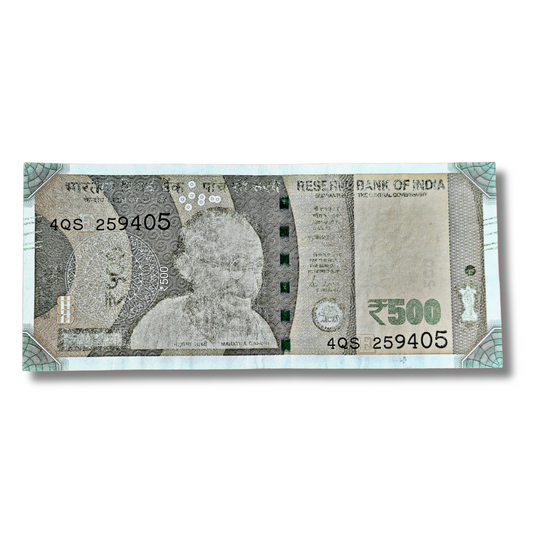 Rs 500 Indian Bank Note – New Pattern Misprint – Serial 259405