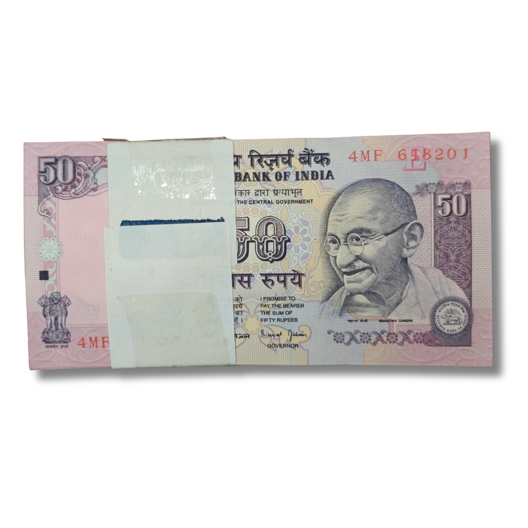 Rs 50 Note Packet – 4MF Prefix Serial 658201 | Bimal Jalan