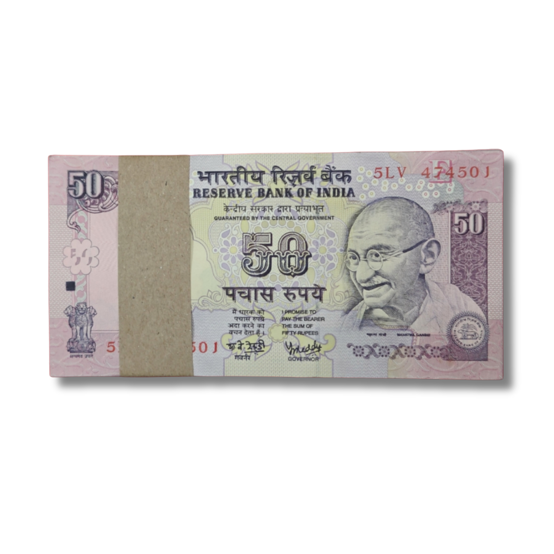 Rs 50 Note Packet – 5LV Prefix Serial 474501 | Ending 541 Sai Baba Number