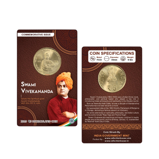 Rs 5 Coin 150th Birth Anniversary Of Swami Vivekananda Gem Unc Condition With Beautiful Coin Card